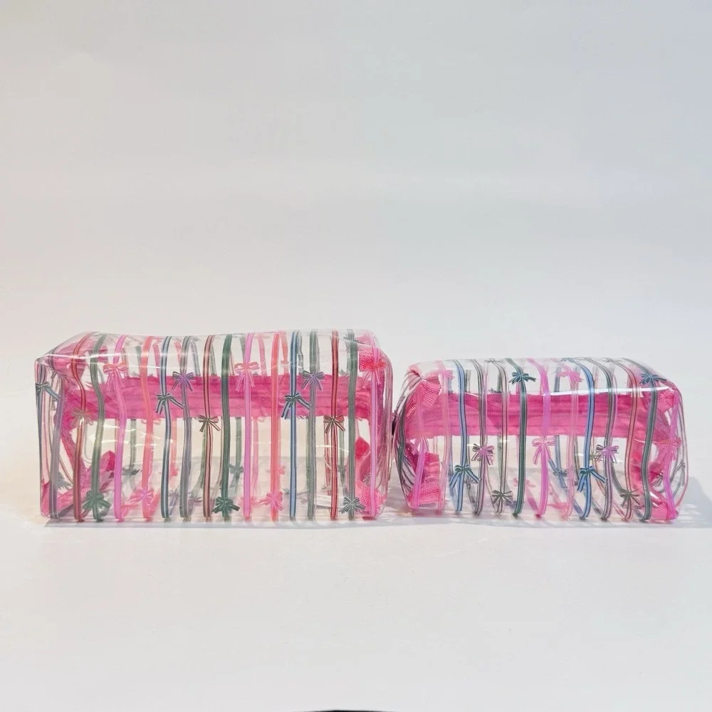 NWT The Vintage Cosmetic Co Lot of‎ 3 Makeup Bags Plastic & Quilted Pink Bows